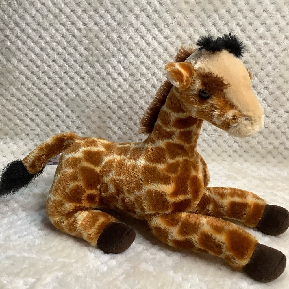 AURORA World Plush Lying Down Giraffe Toy Brown and Cream Stuffed Animal